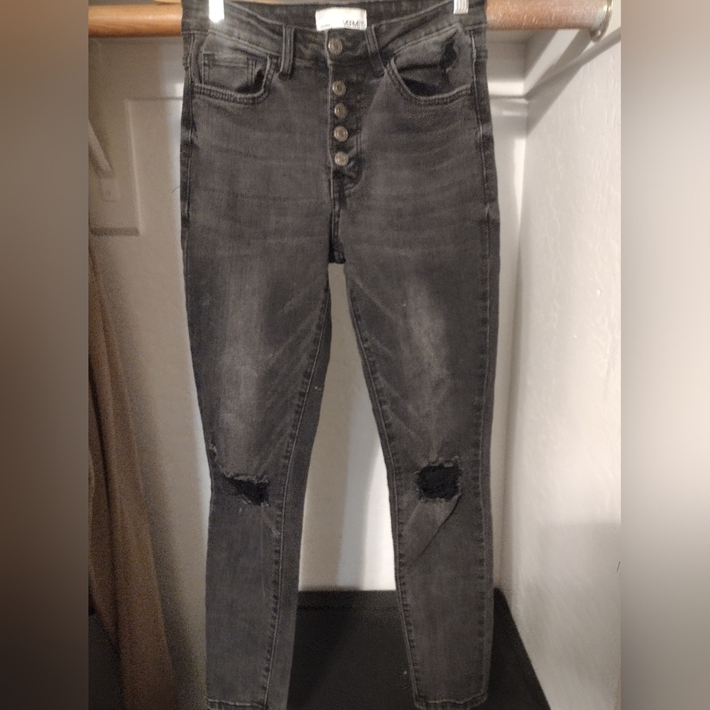Stylish High Rise Black Distressed Jeans for Women